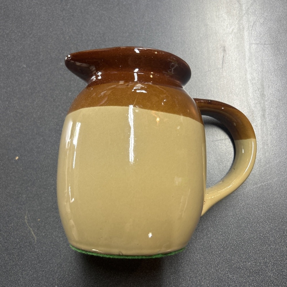 Brown and Tan 6" Stoneware Pottery Pitcher Vintage Cottage Core Grandma Core